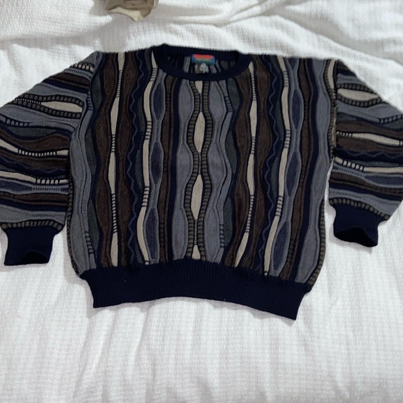 ROBERT BANKS VINTAGE 100% WOOL COOGI STYLE WAVY GEOMETRIC SWEATER - Picture 4 of 11